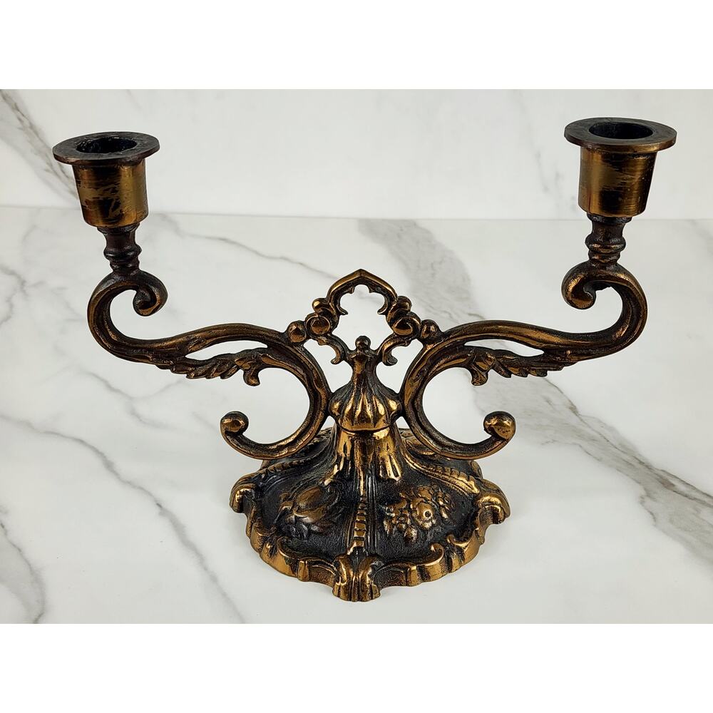 Johnson Bronze Co Ornate Candle Holder Candelabra 50s Newcastle PA Bronze 7 1/2"